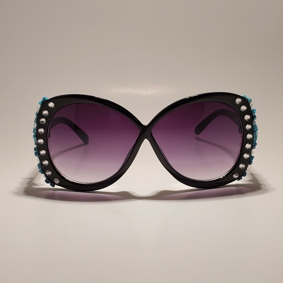 Turquoise Swarovski Elements Retro Oversized Sunglasses - Picture 3 of 8